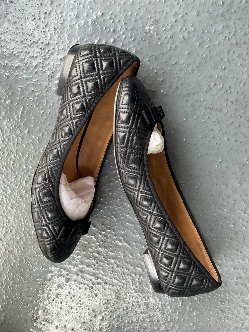 Tory Burch Marion Quilted Leather Ballet Flat- Black